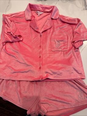 Juicy Couture Pink Velour Short Pajama Set with Signature Logo